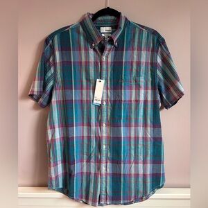 Sonoma Size L Blue Teal Purple Plaid Short Sleeve Button-down New With Tags